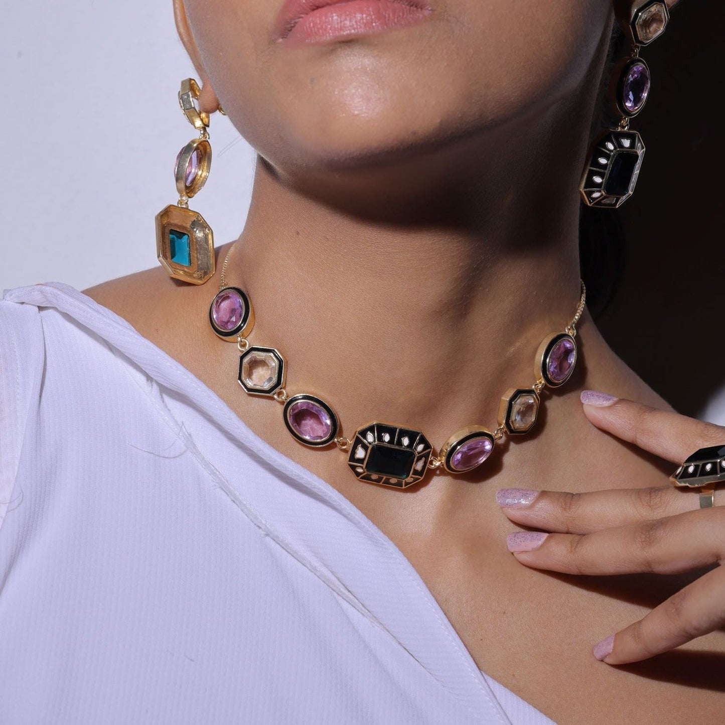 Black & Purple Stone Choker Neckpiece