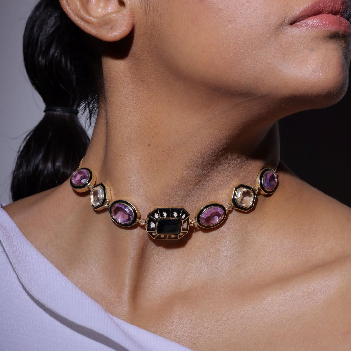 Black & Purple Stone Choker Neckpiece