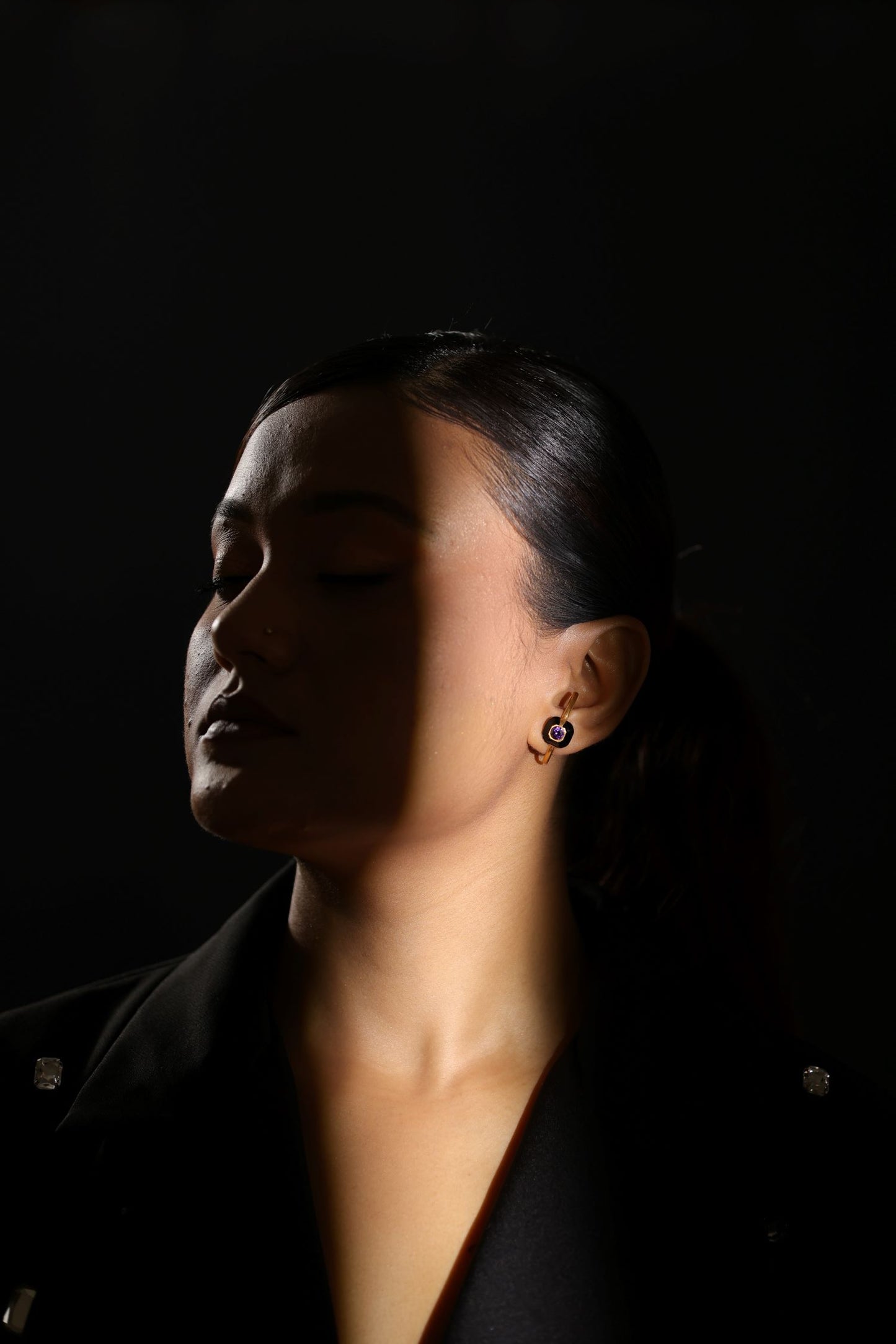 Druzy stone hoop earring