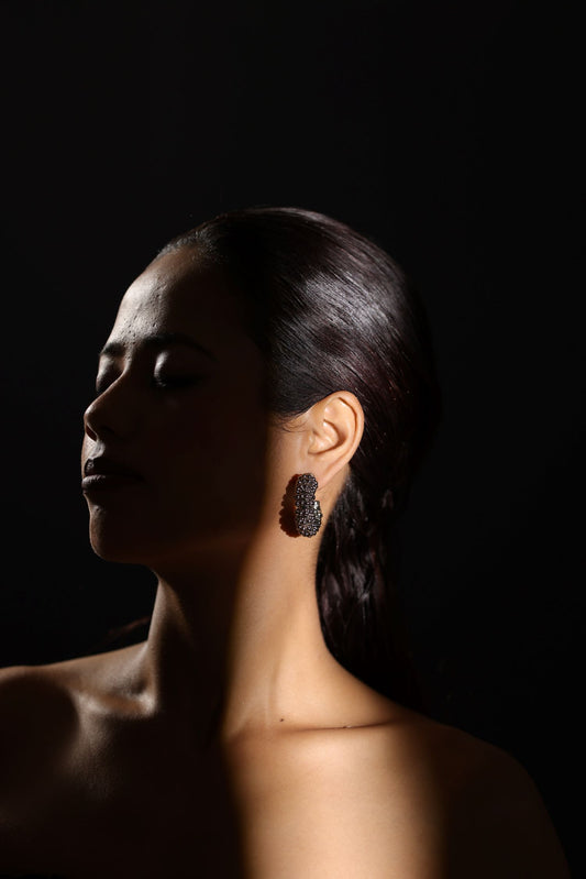 Beaded design silver hoop earring