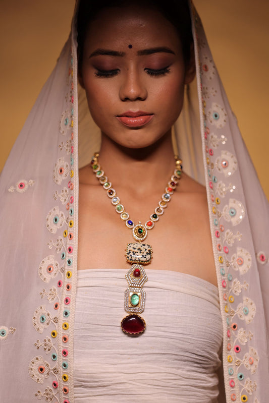 Long Choker Neckpiece With Semi precious Stone