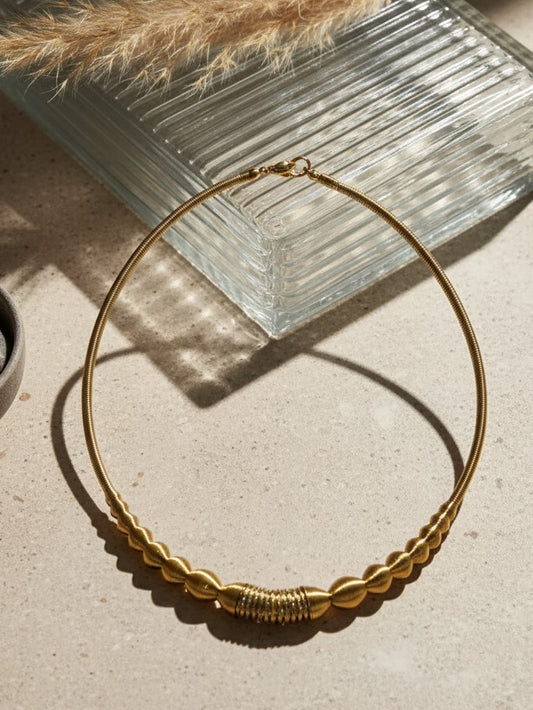 Wire Wave Beads Golden Stainless Steel Neckpiece