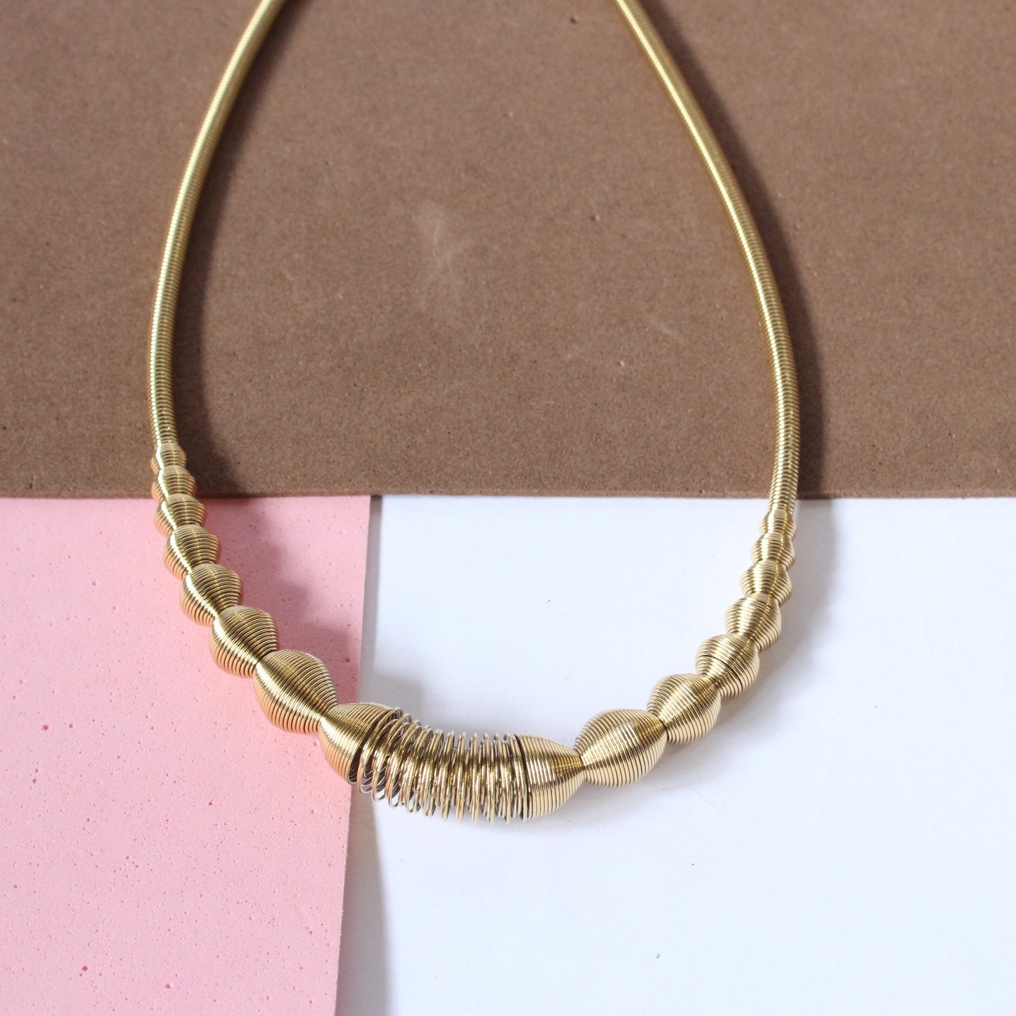 Wire Wave Beads Golden Stainless Steel Neckpiece