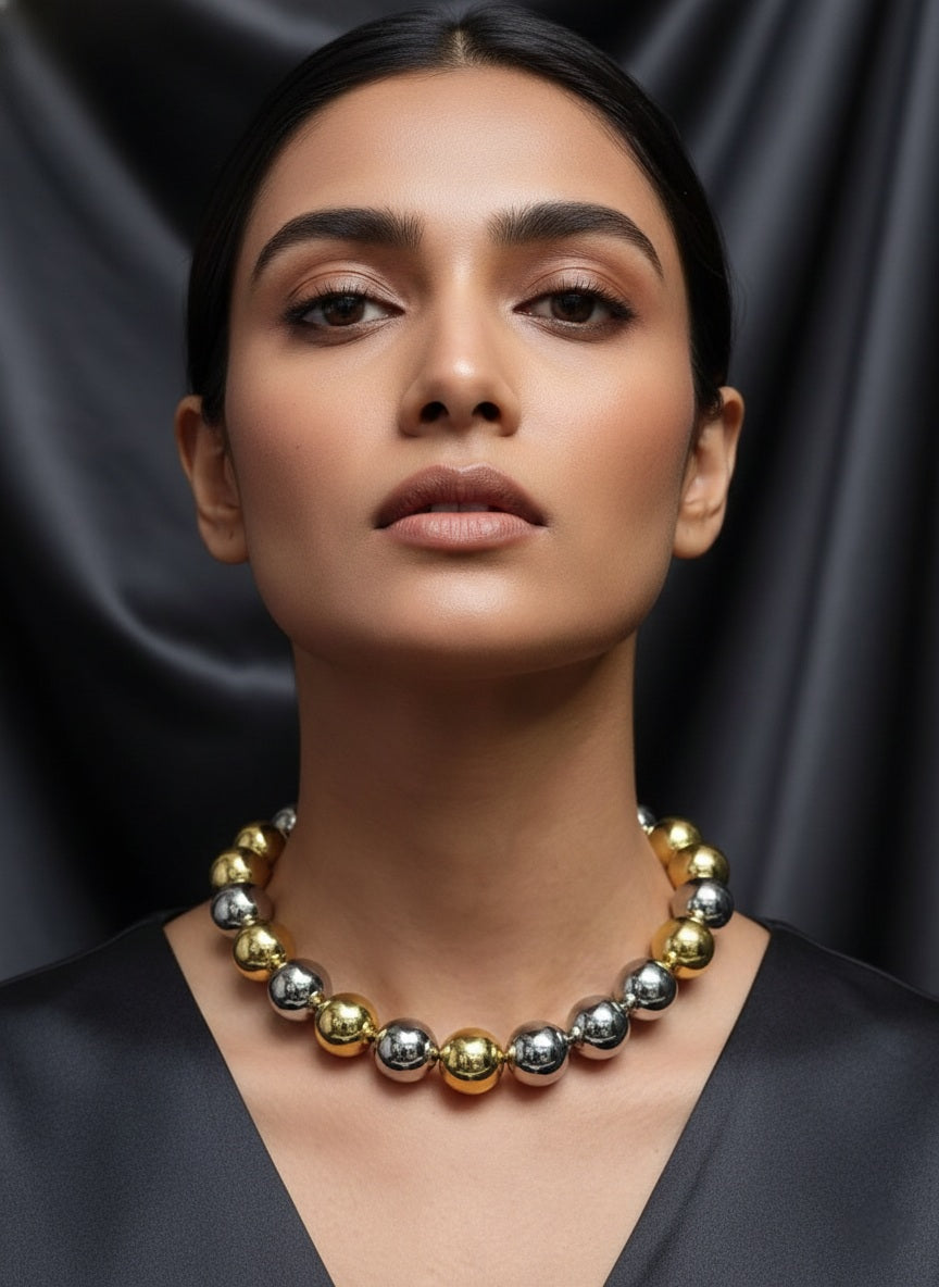 Silver & Golden Mix Glossy Balls Neckpiece