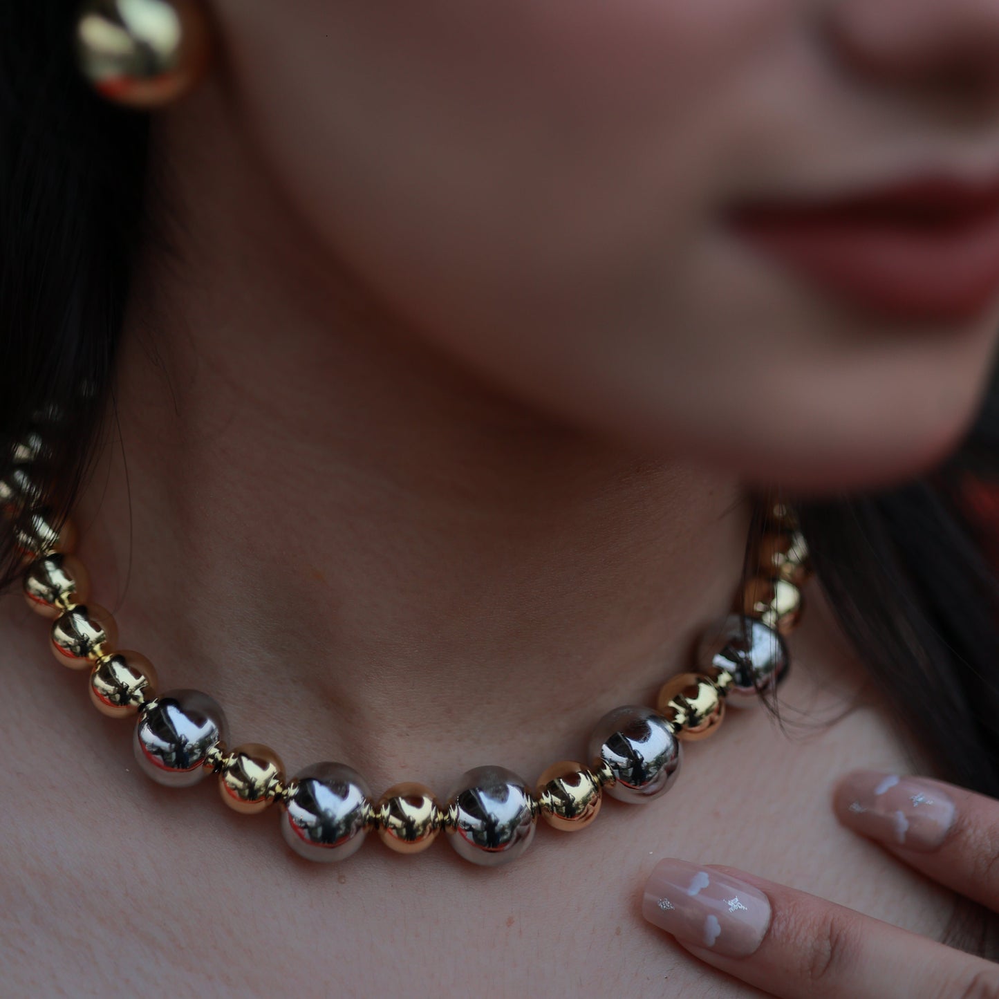 Silver & Golden Mix Glossy Balls Neckpiece