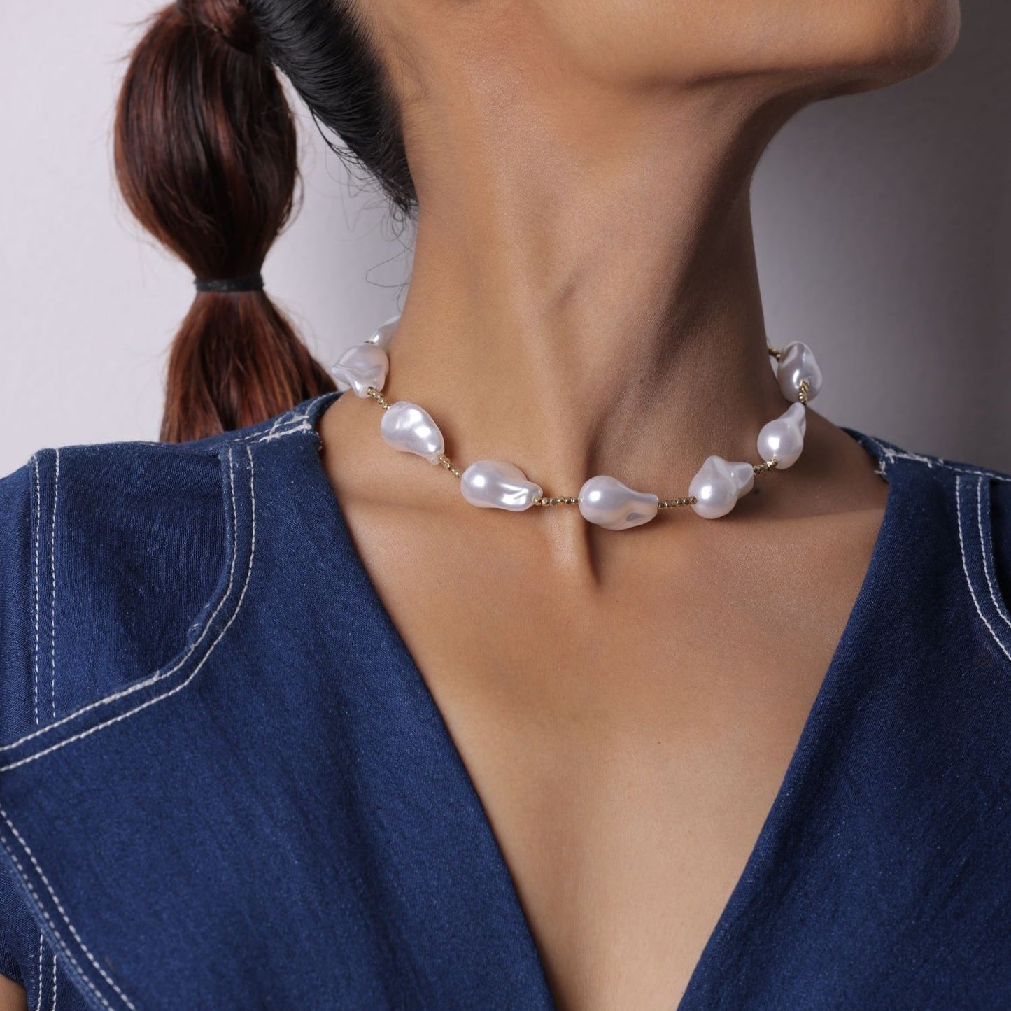 White Baroque Pearls Necklace