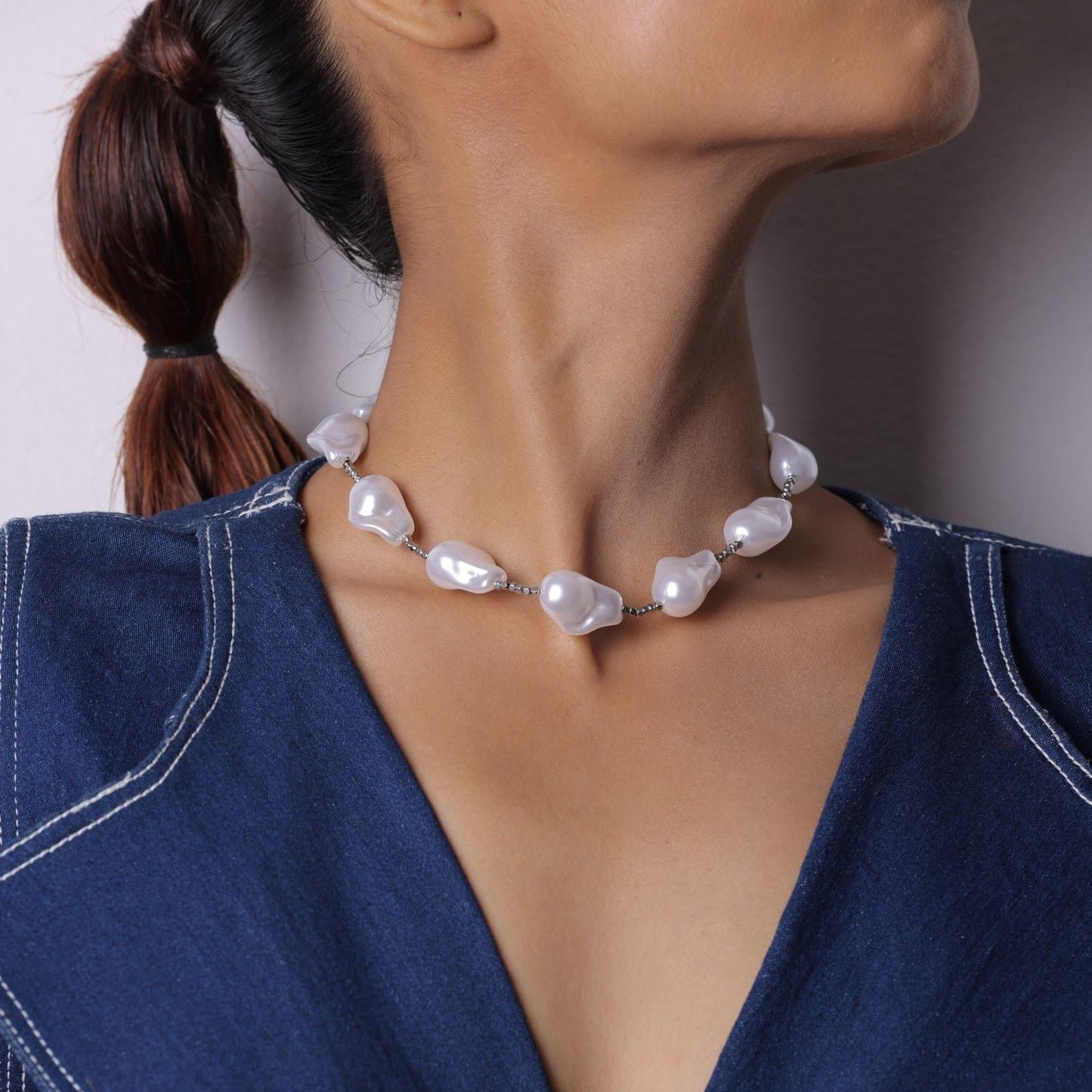 White Baroque Pearls Necklace