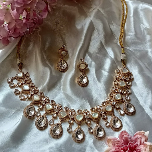 Kundan work multiple strands polki imitation stone neckpiece