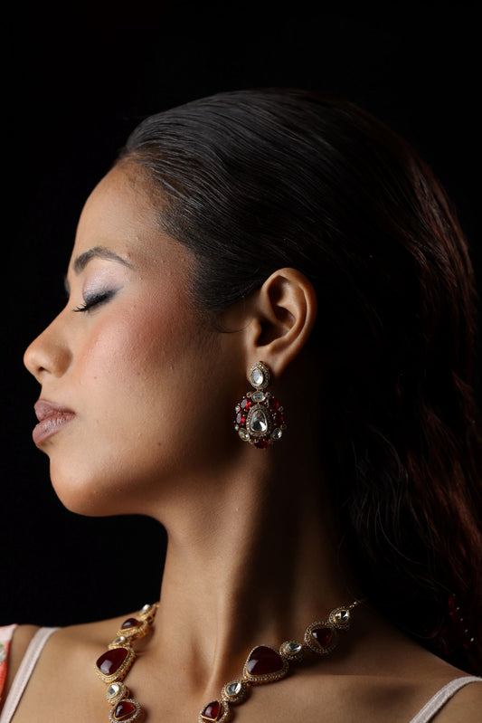 Gemstone white polki work with floral large pendant Neckpiece