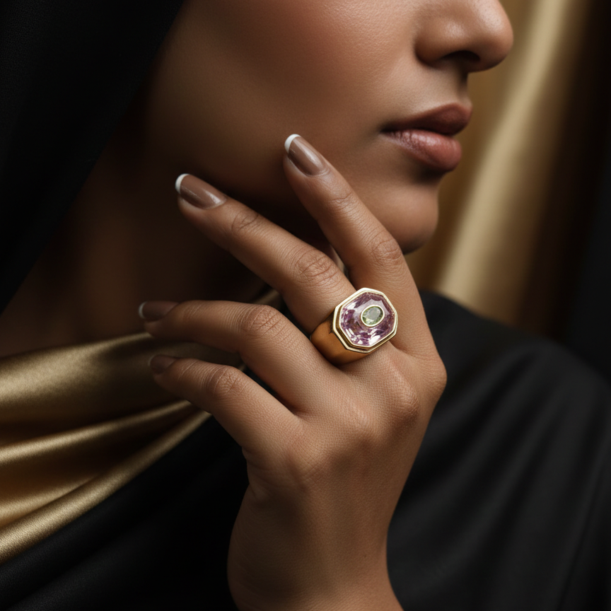 Swarovski Stone Signet Ring ? Luxury Gold Statement Ring for Women