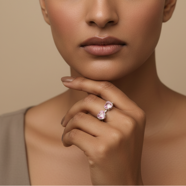 Blush Pink Twin Heart Ring