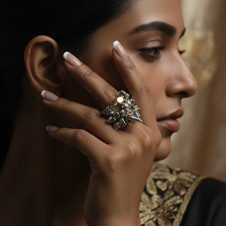 Royal Oxidised Statement Ring Vintage Silver Tribal Ring for Women