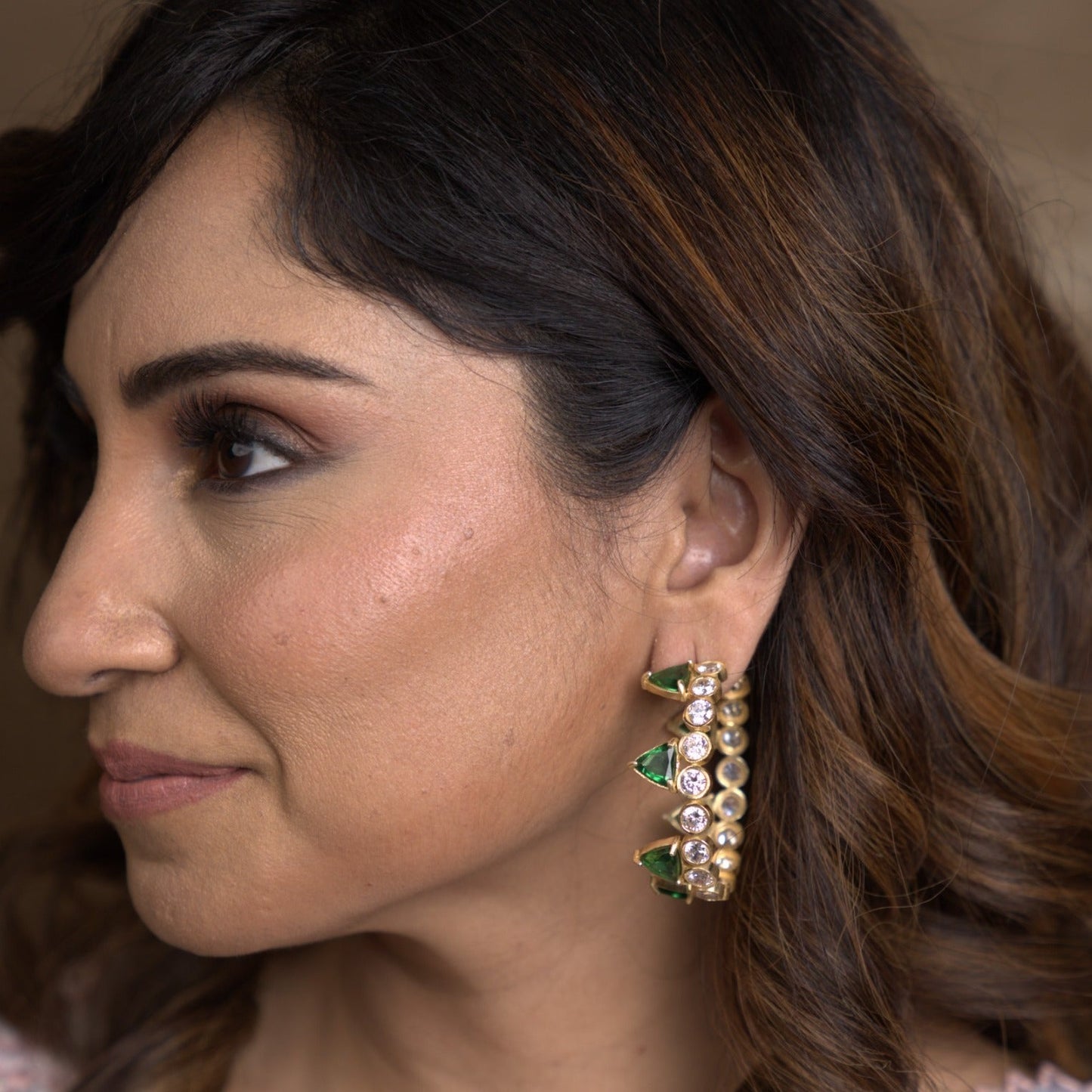 Green American Dimond Designer Hoop Earring