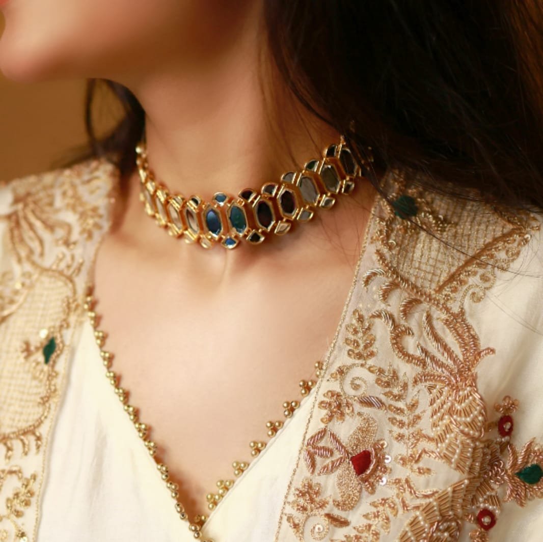 Golden Mirror Work Choker