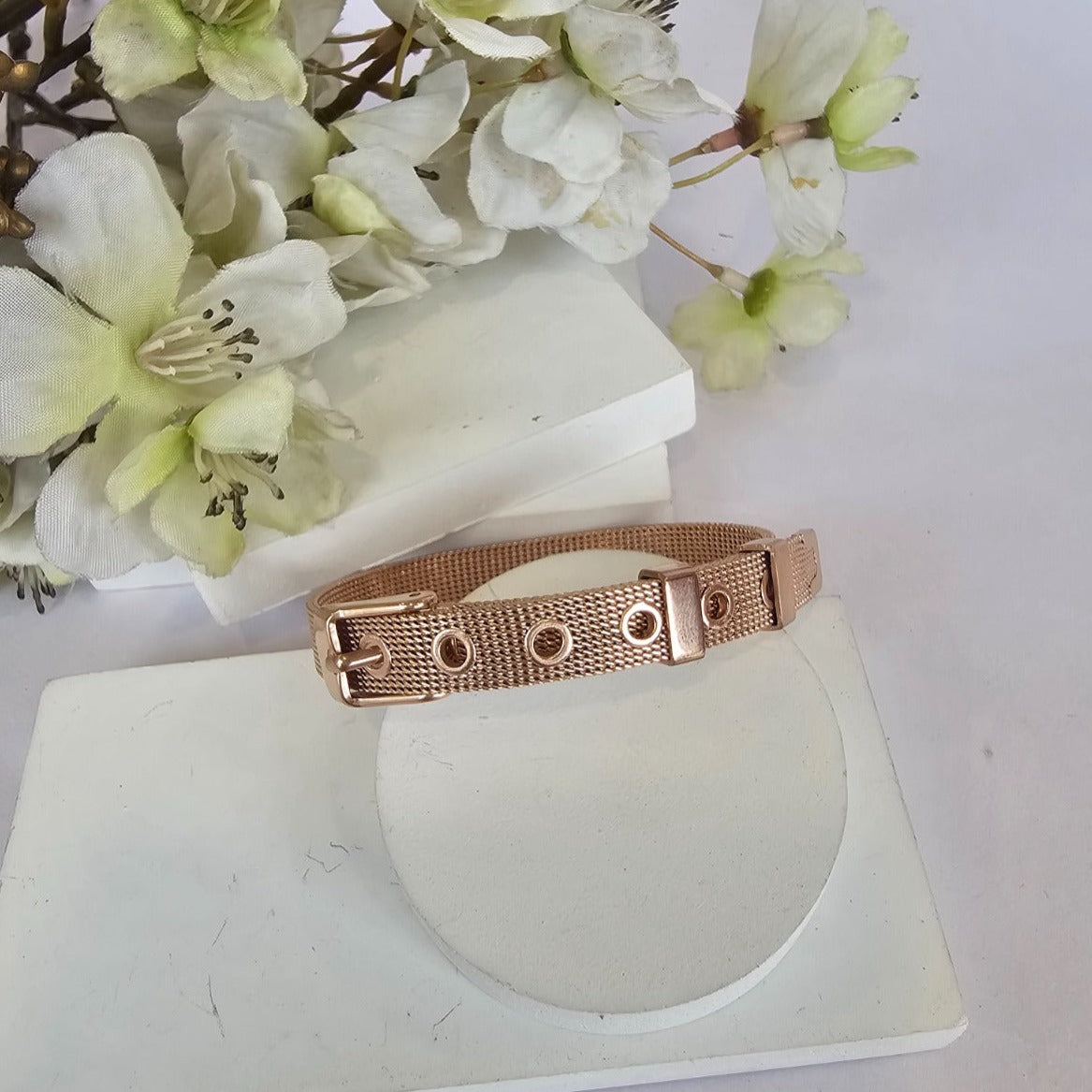 Mesh Belt Buckle Rose Gold Stainless Steel Bracelet