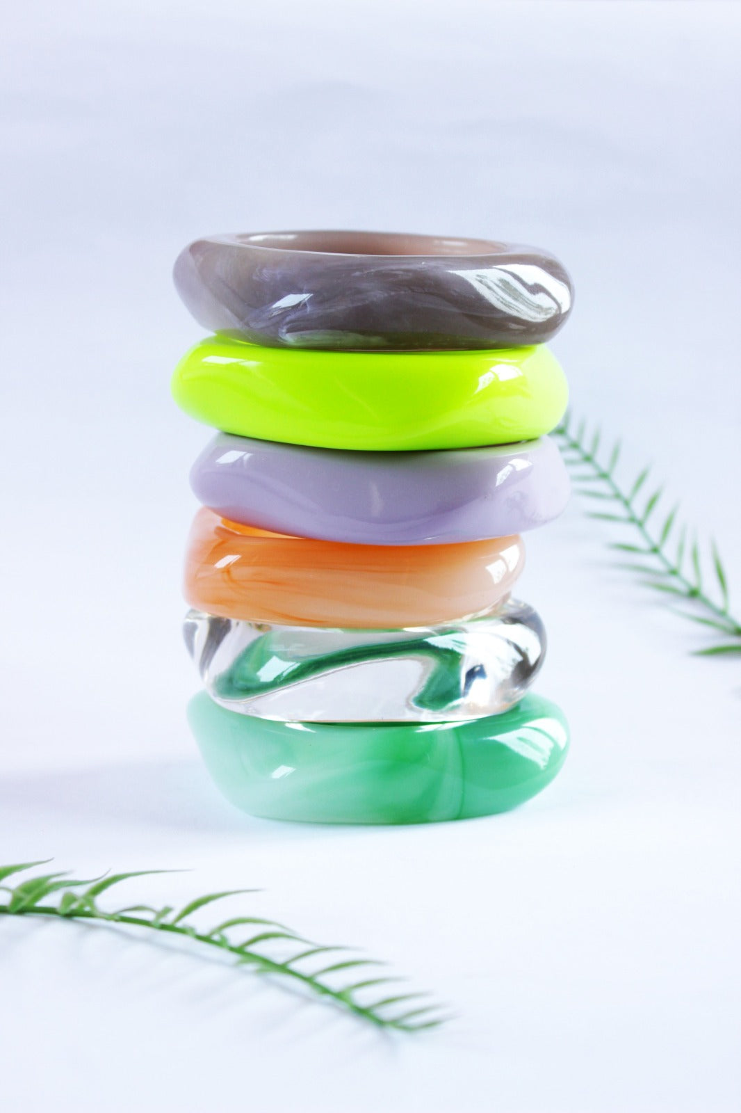 Chunky translucent bracelets with glossy finished colours