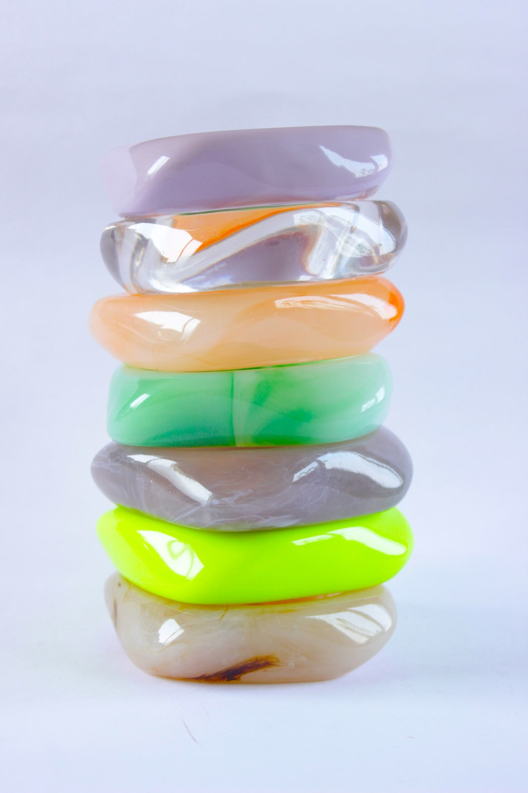 Chunky translucent bracelets with glossy finished colours