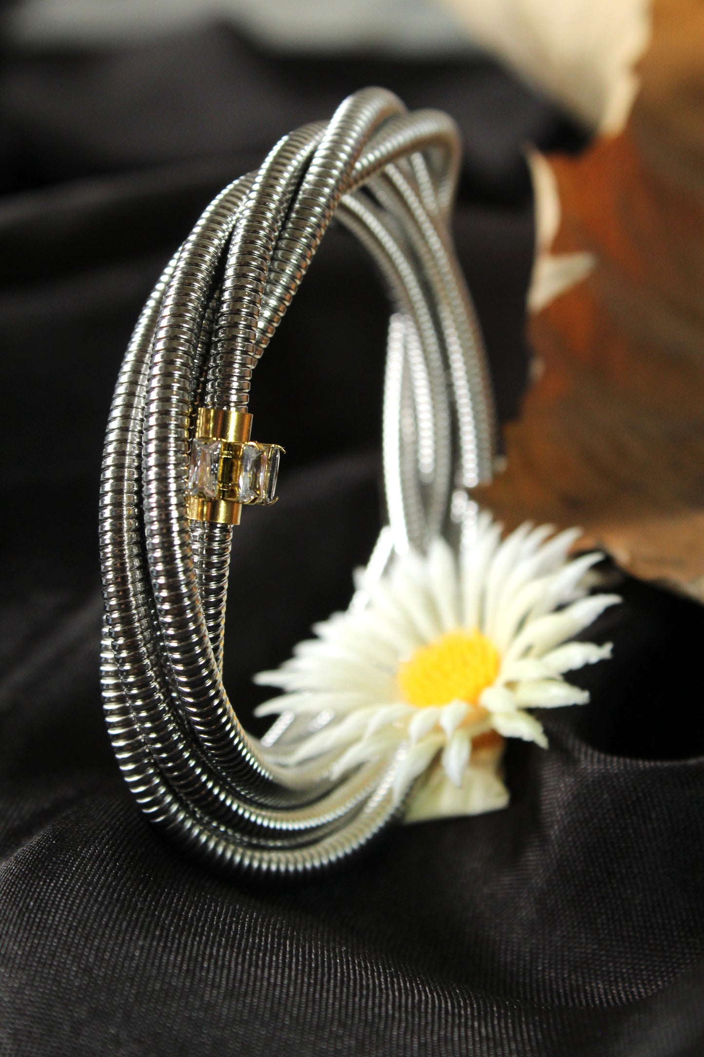 Layered Snake Stainless Steel Bracelet With Stone