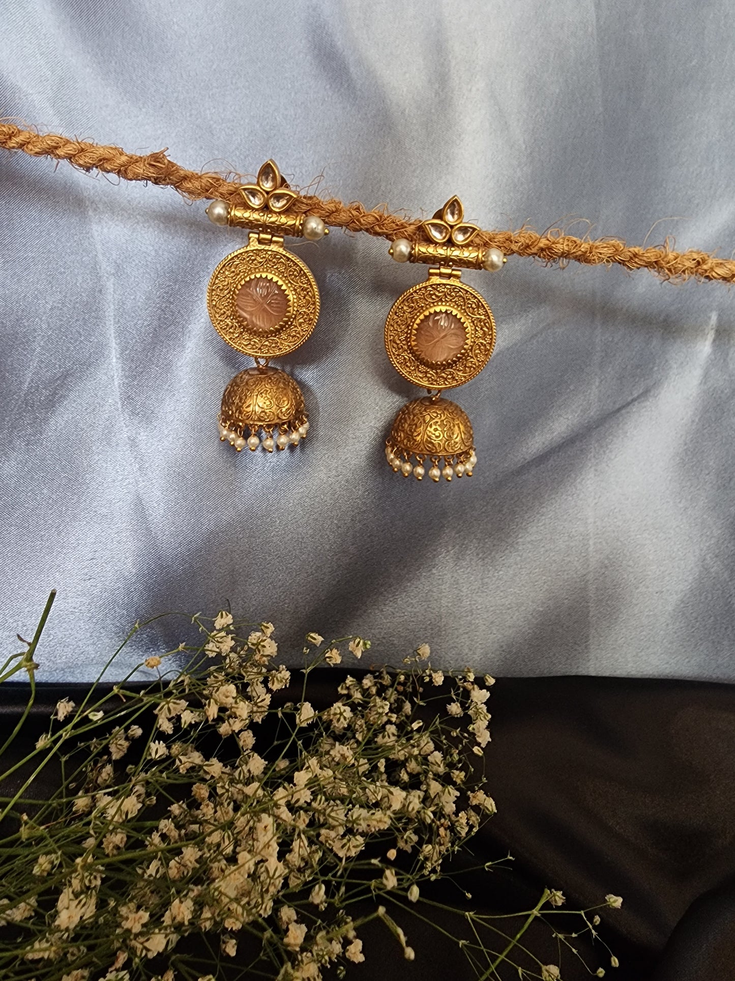 Gold finish Indian Jhumka With Pearls
