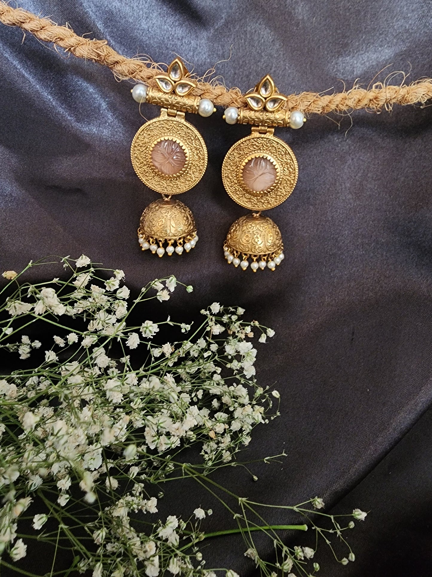Gold finish Indian Jhumka With Pearls