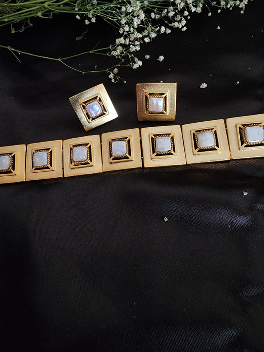 Gold Plated & Pearls Choker Jewellry Set