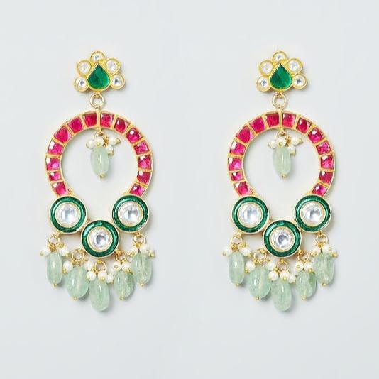 Multicolour Long Dangler With stone & Pearl