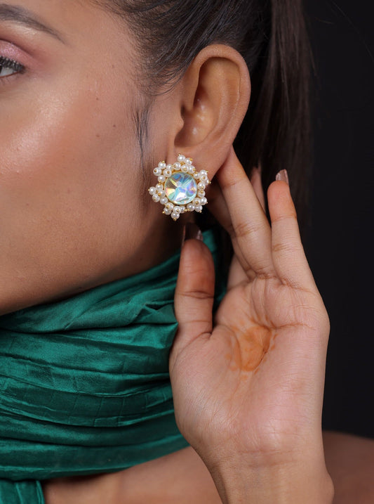 Crystal Stone Pearl Studded Stud Earring