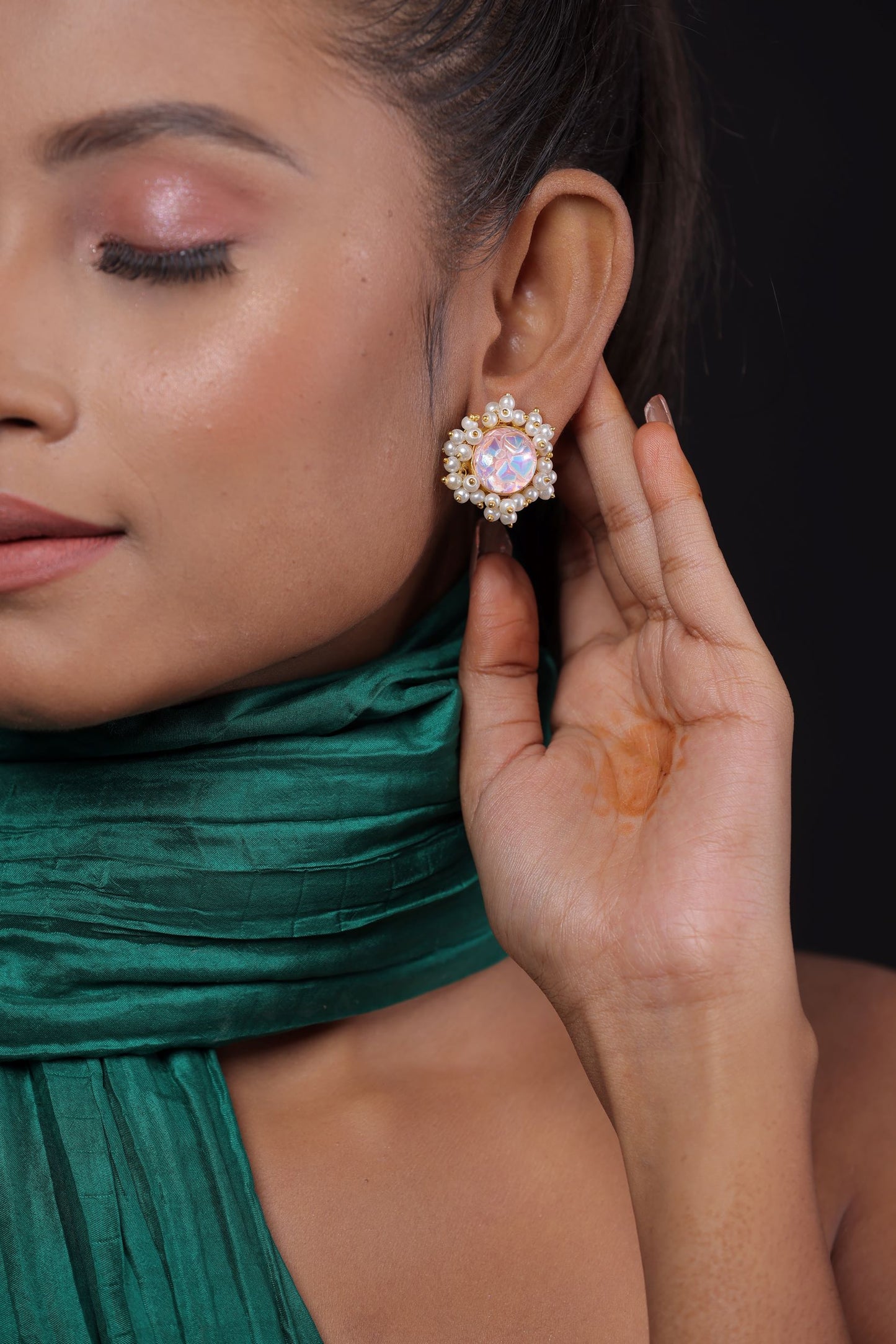 Crystal Stone Pearl Studded Stud Earring