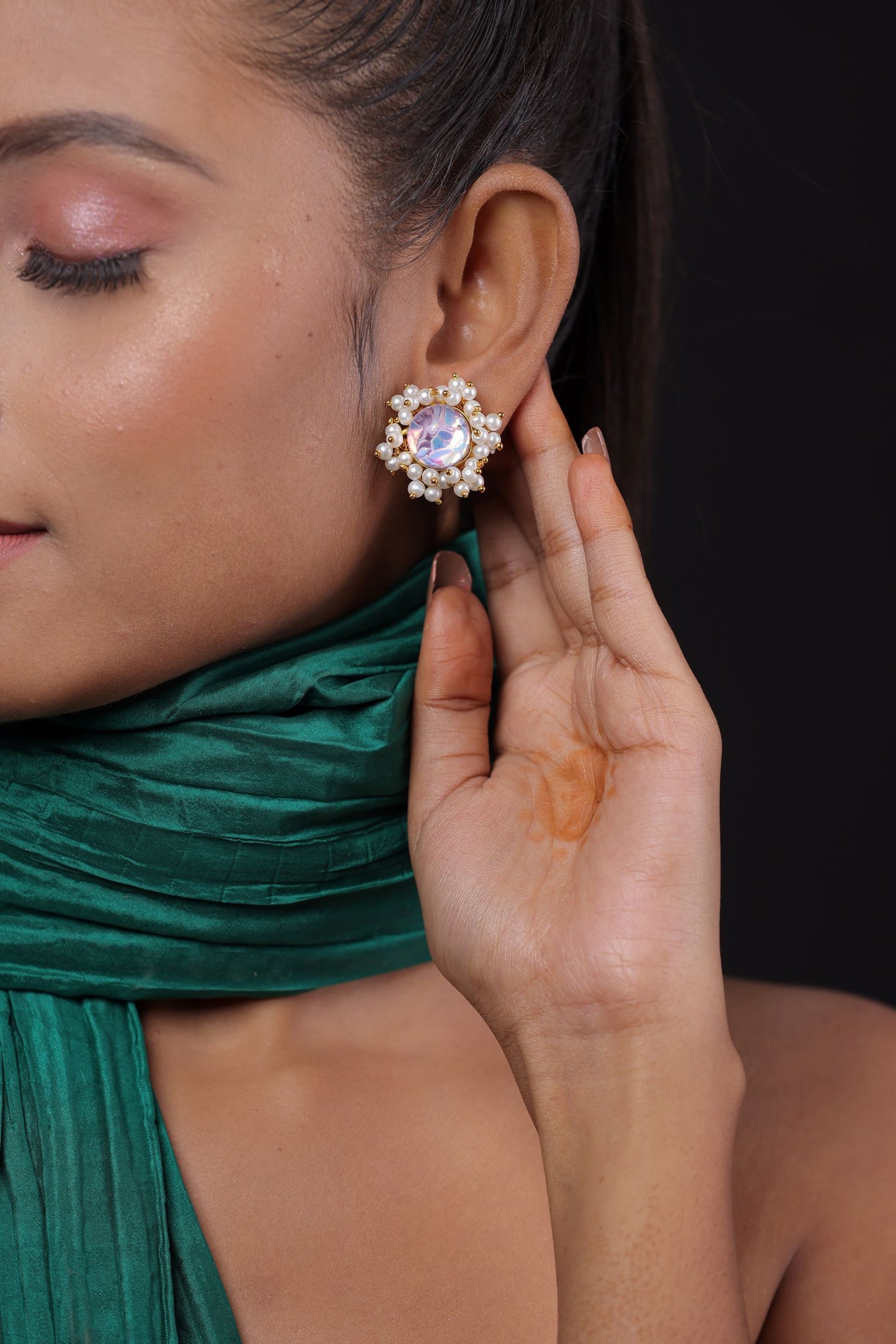 Crystal Stone Pearl Studded Stud Earring