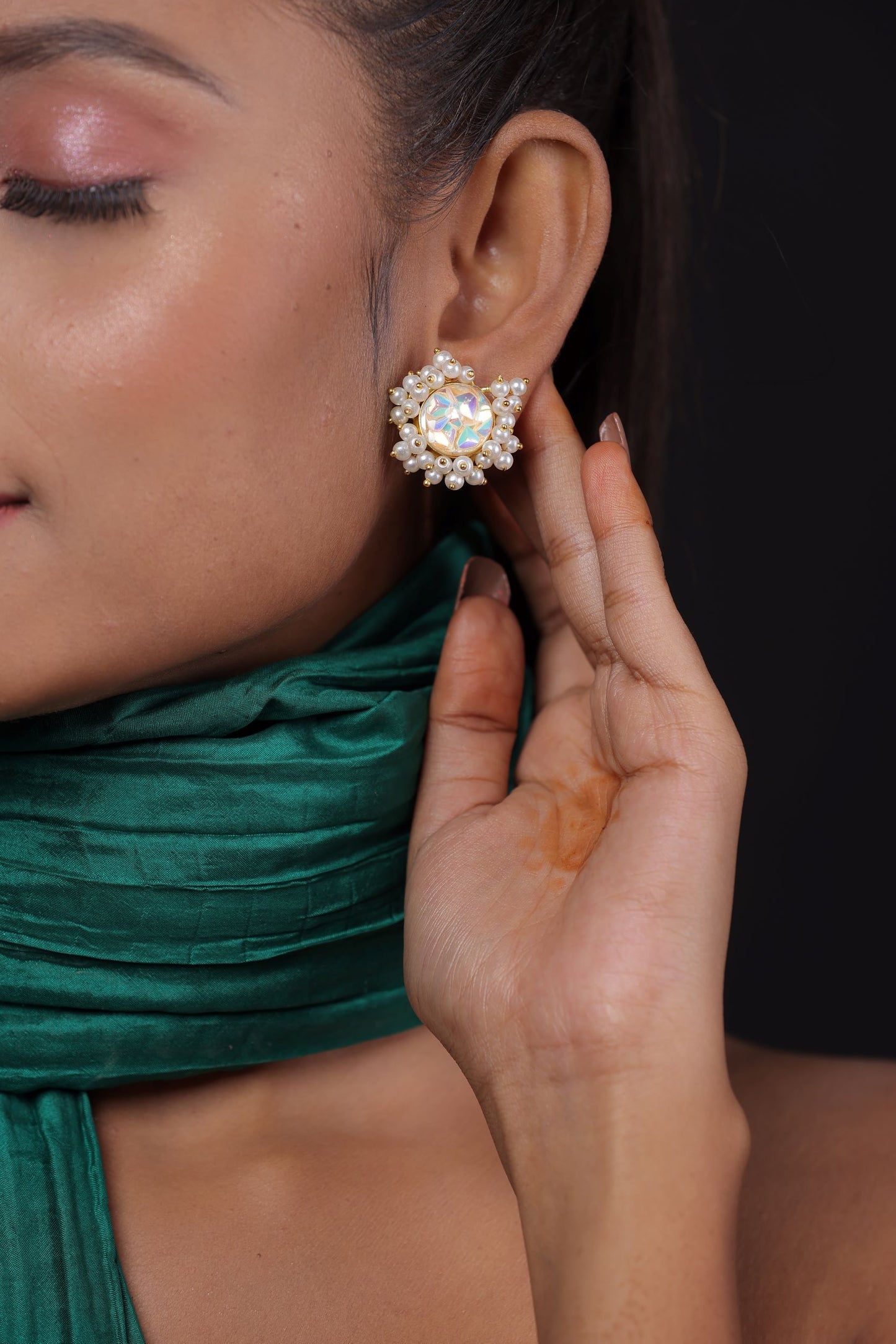 Crystal Stone Pearl Studded Stud Earring