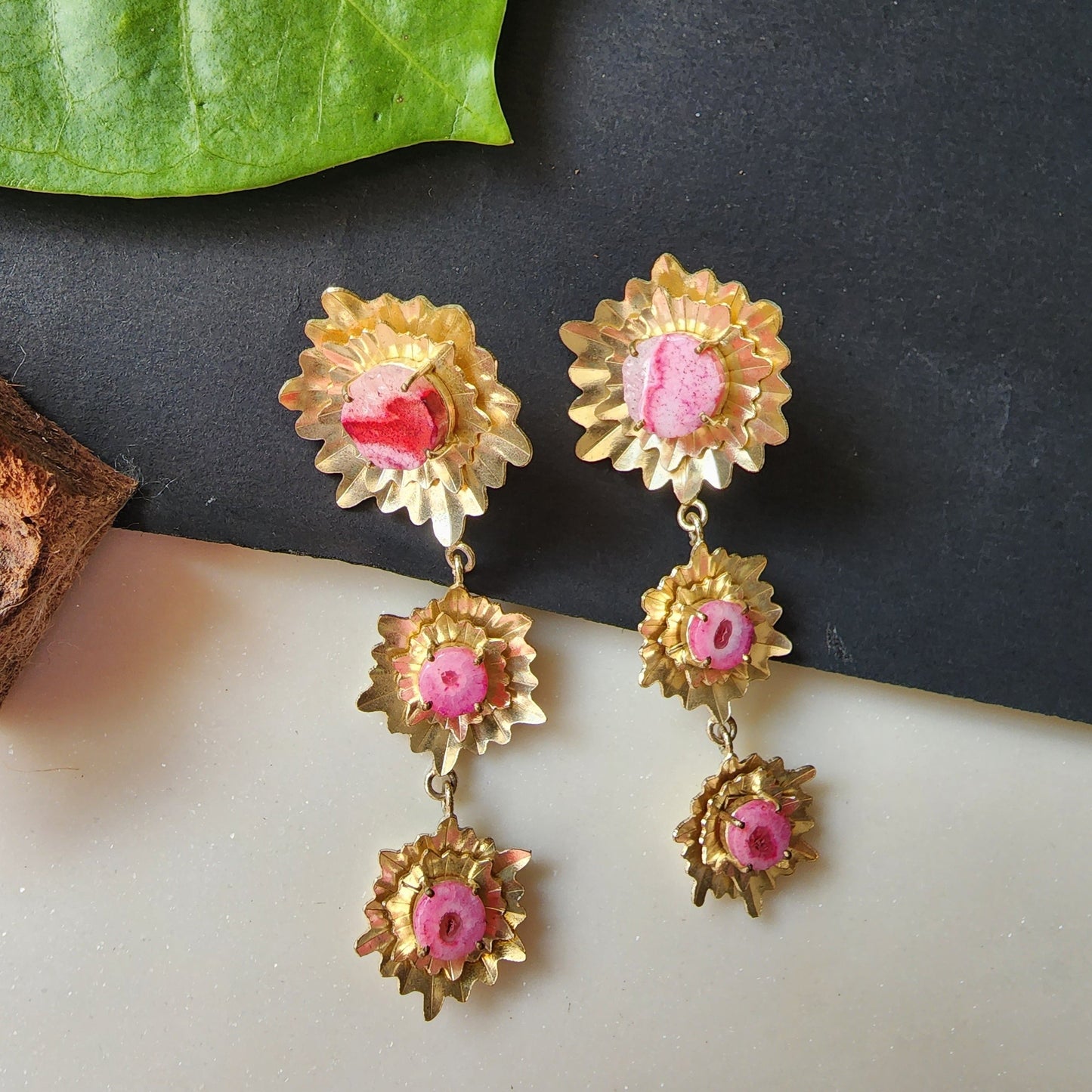 Contemporary Druzy Stone Long Earring