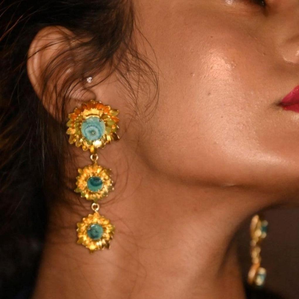 Contemporary Druzy Stone Long Earring