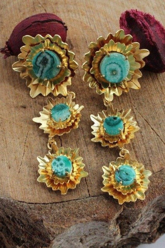 Contemporary Druzy Stone Long Earring