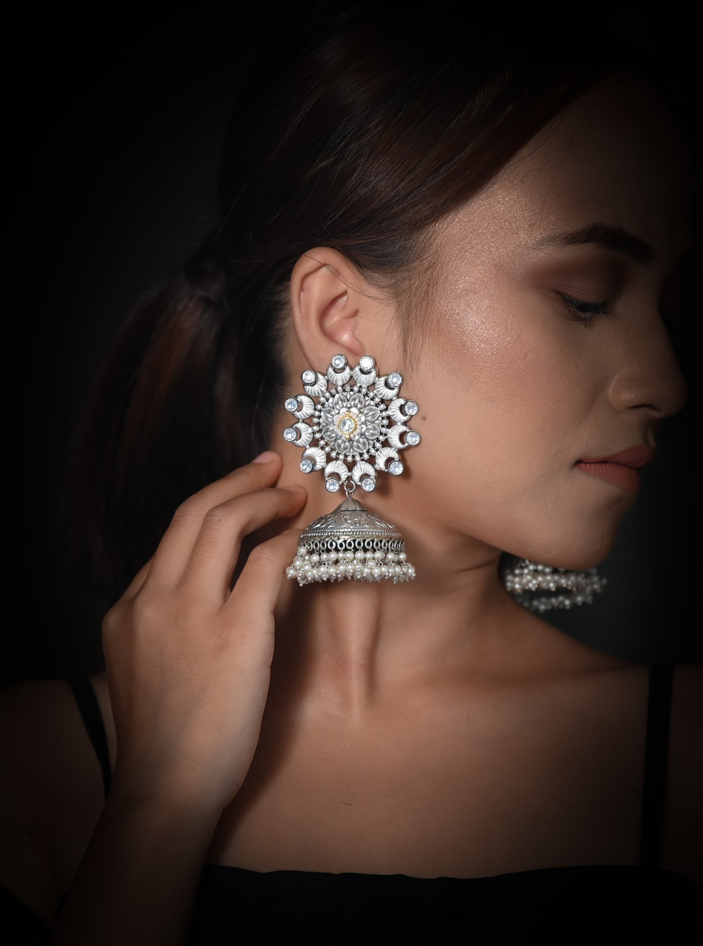 Silver Flower Shaped Jhumka