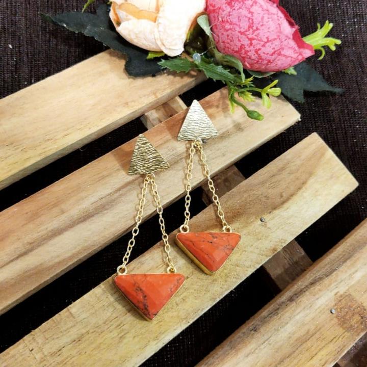 Gold and orange minimal earring - The Bling Girll