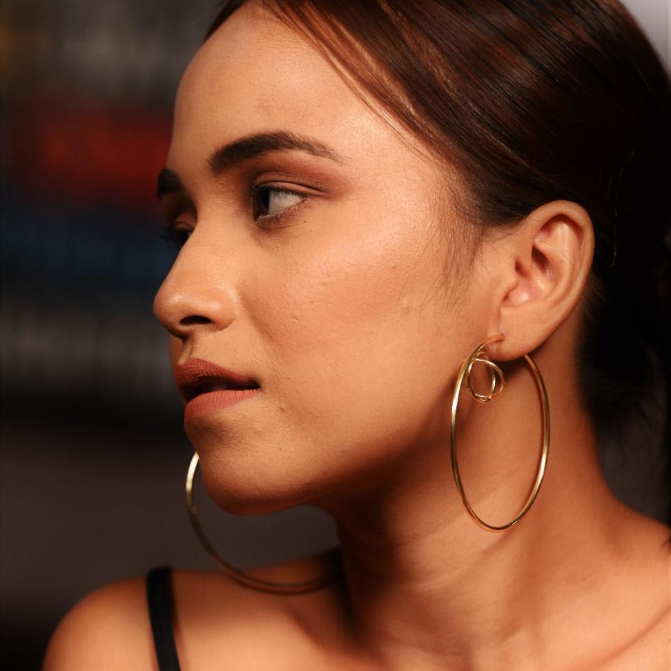 Gold Plated Round Earring With Ball