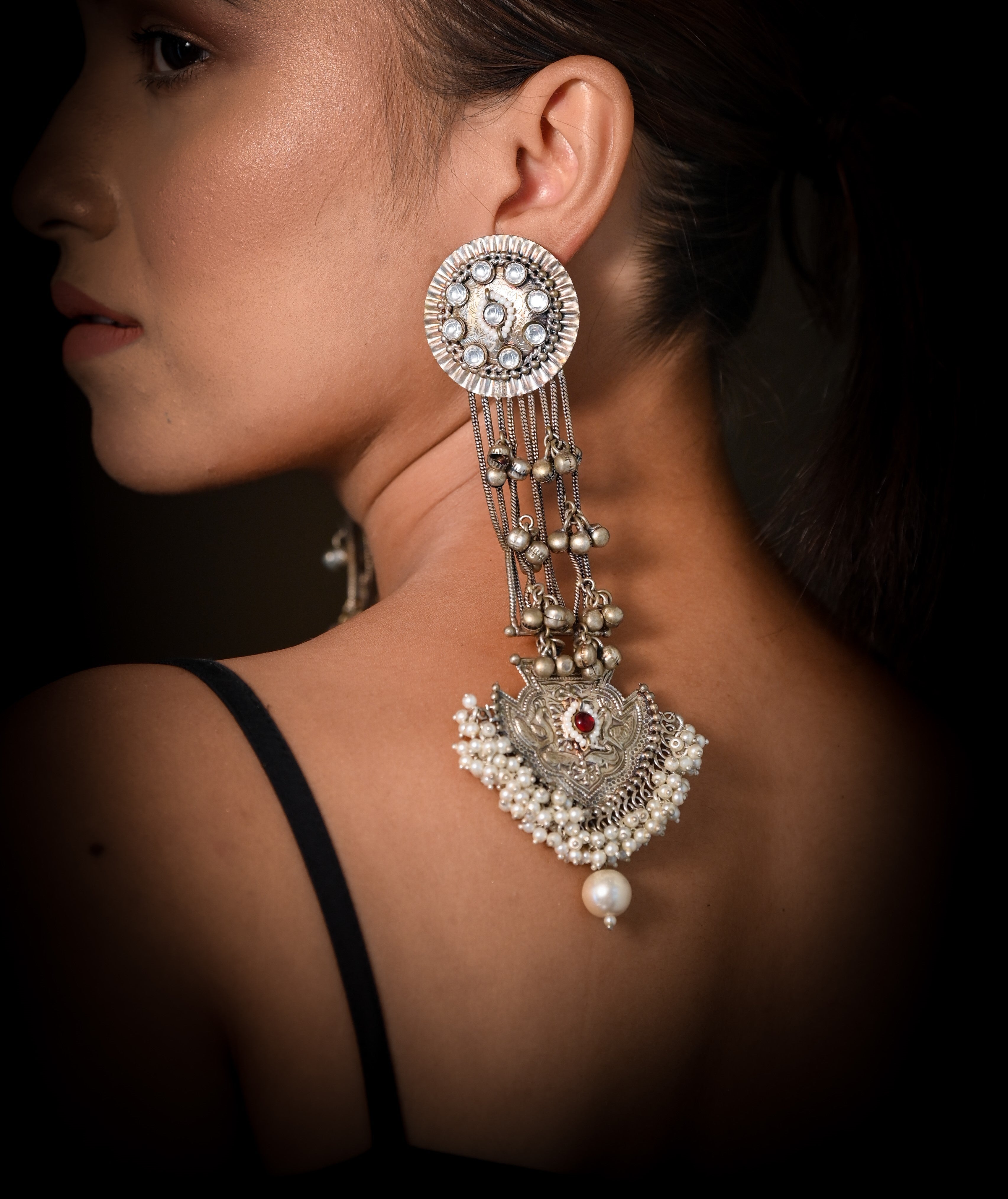 Silver Filigree Work Earrings for Women Stylish Fashion Jewellery  Traditional Black Beads Dangler Artificial Designs Jhumka Earring Designs  for Women