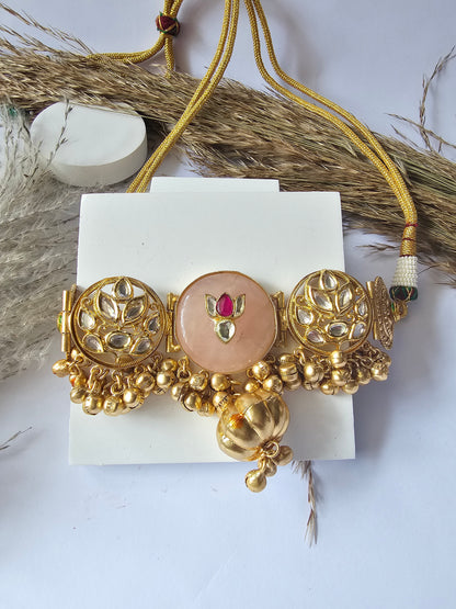 Flower Design Choker With Pink Stone