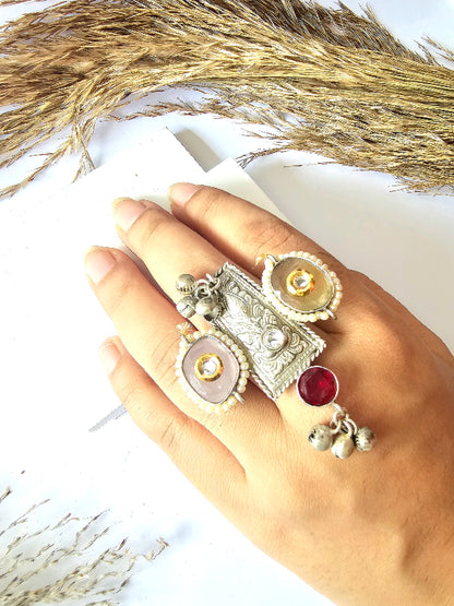 Silver Statement Ring With Stone