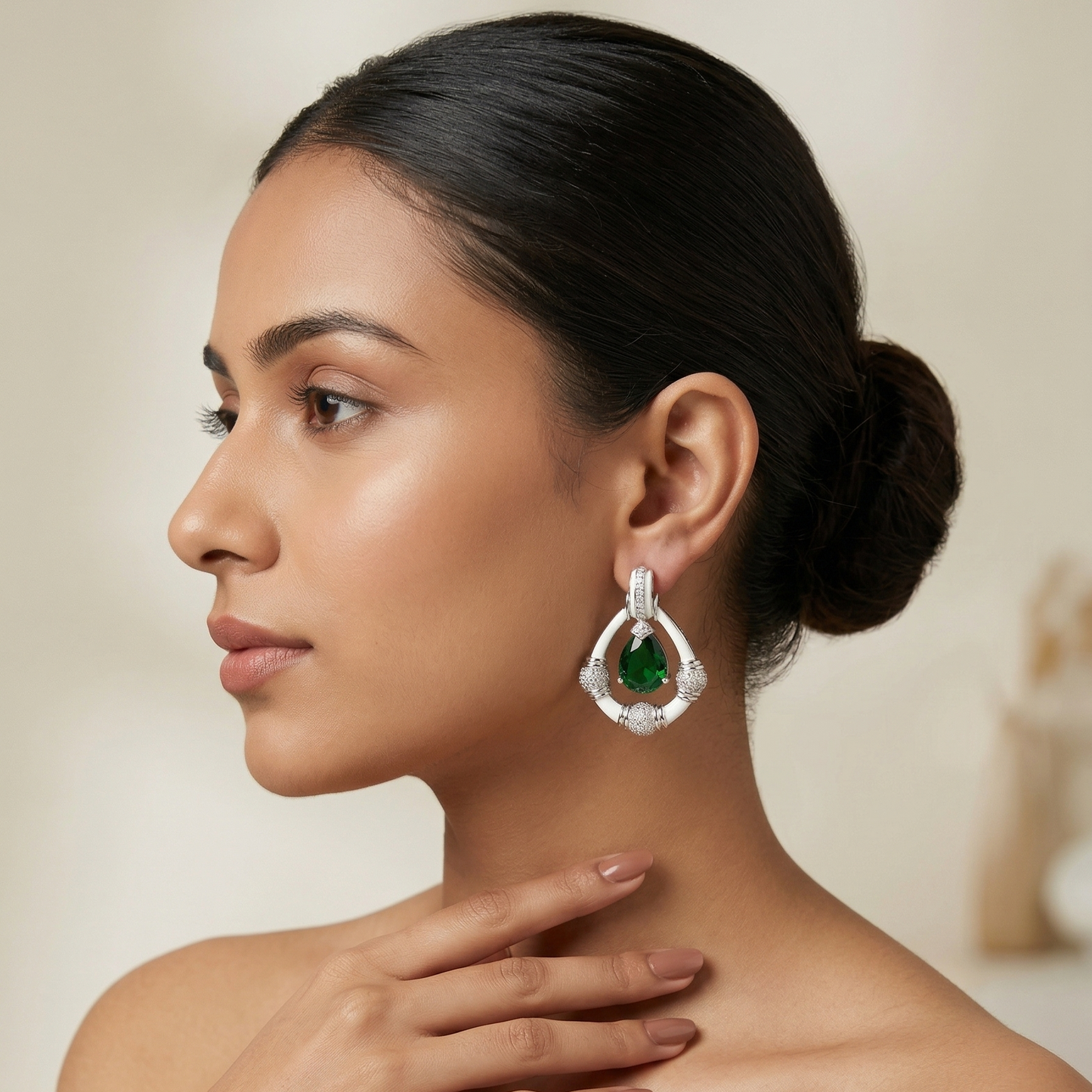 Enamelled Doublet And Stone Earring