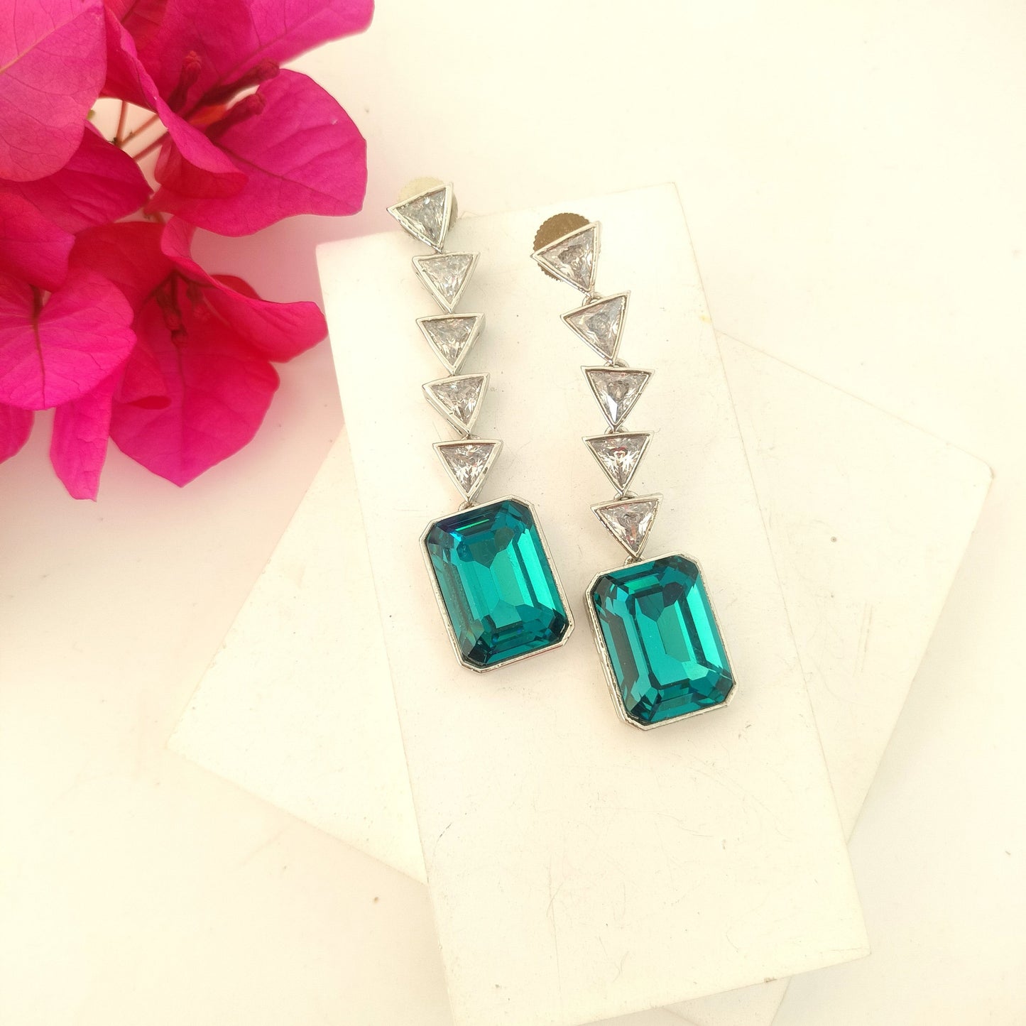 Rectangle Dual Diamond Drop Earring