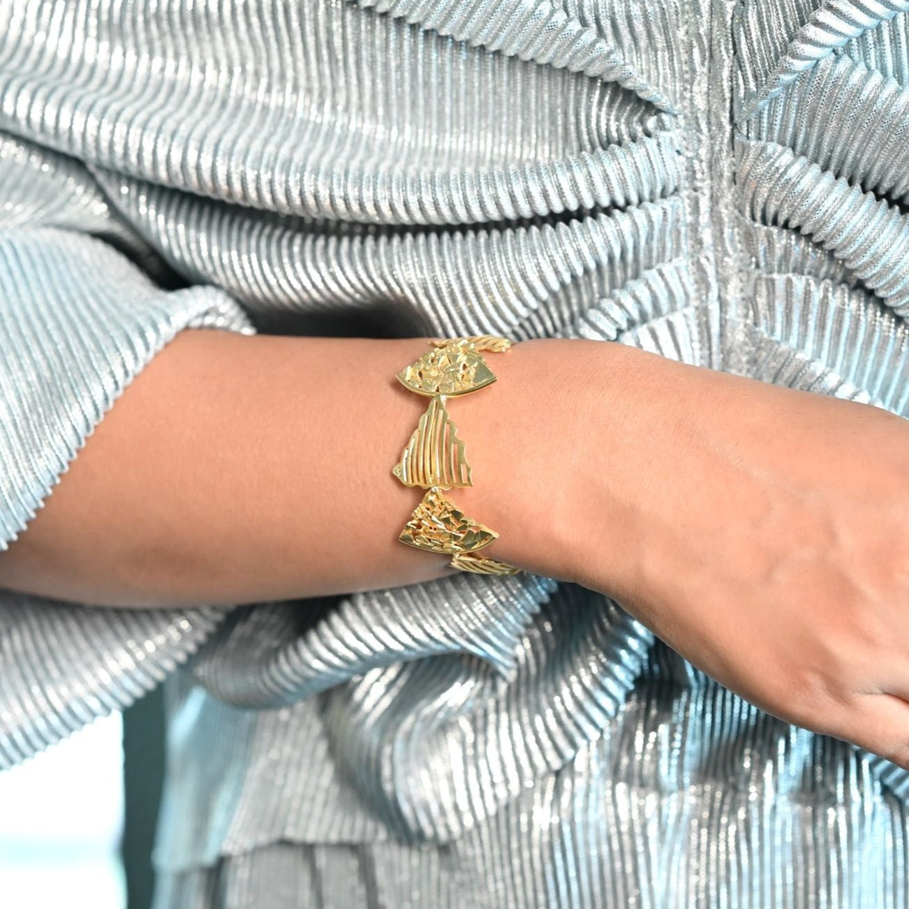 Golden Leaf Design Cuff Bracelet