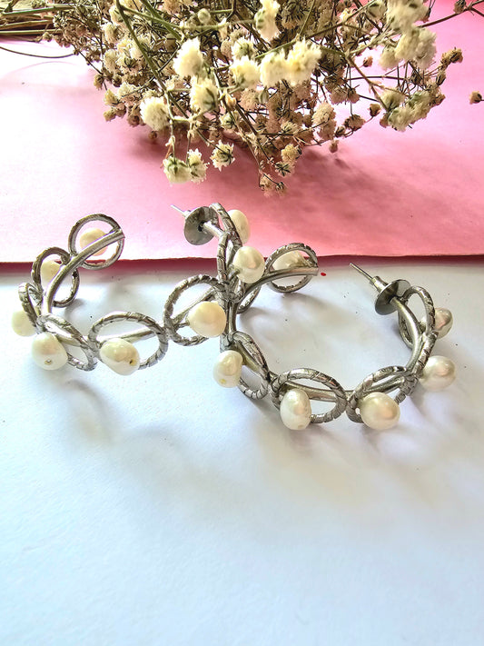 Silver Hoop With Pearls Emblished