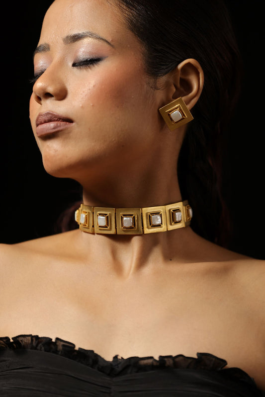 Gold Plated & Pearls Choker Jewellry Set