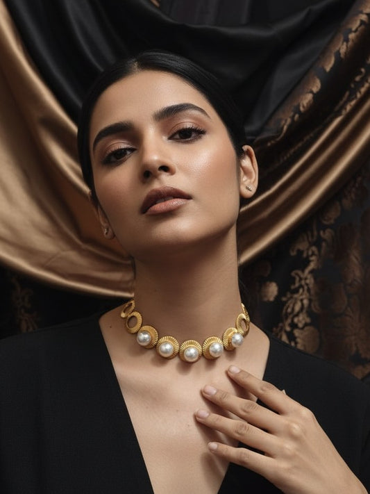 Round Shape Pearl Choker Necklace Set