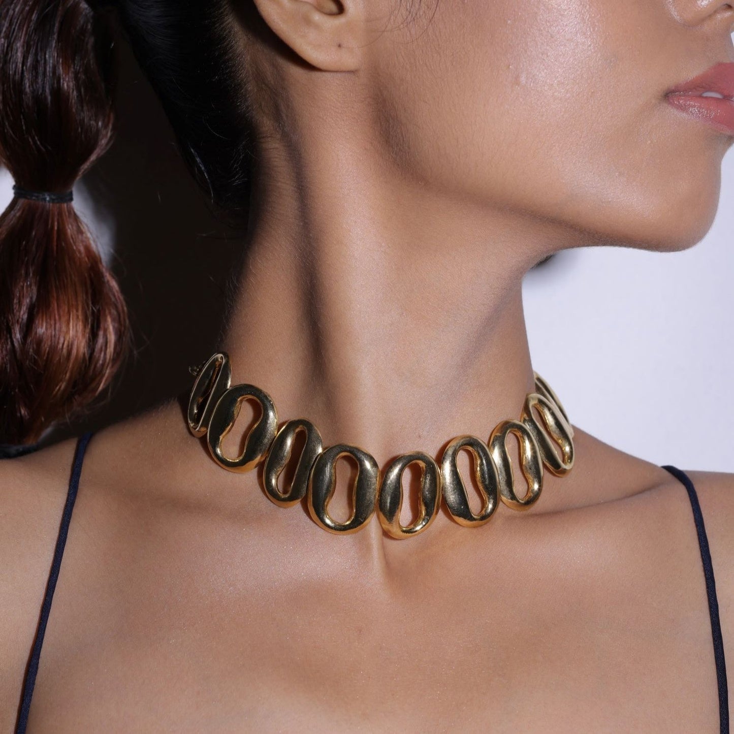 Gold Metal Textured Link Choker