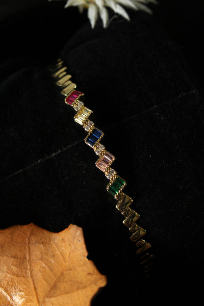 Rainbow Multi Color Baguette Cuff Bracelet