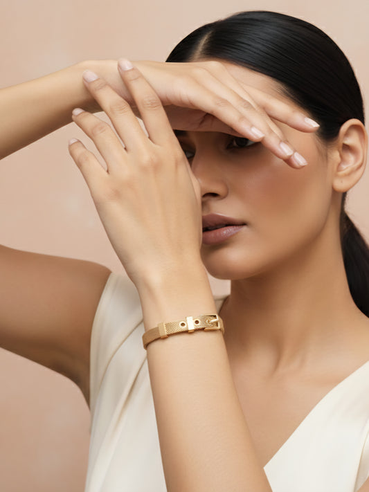 Mesh Belt Buckle Rose Gold Stainless Steel Bracelet