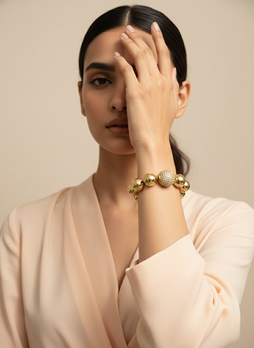 Glossy Balls Bracelet With Stone