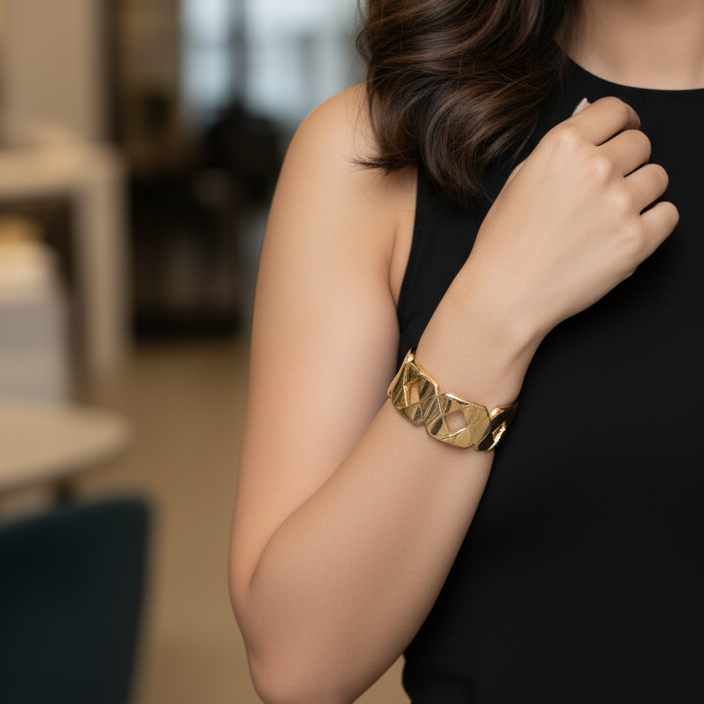 Golden  Wide Criss Cross Bracelet